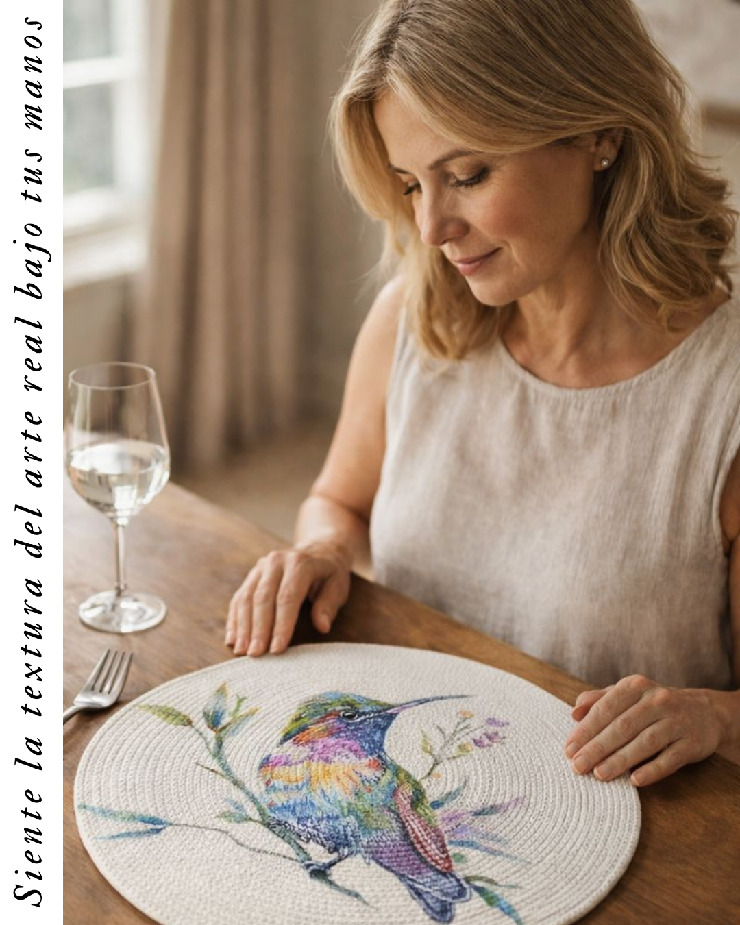 Set de Mesa Artesanal "Colibrí Colorido" – 100% Pintado a Mano (4 Puestos)